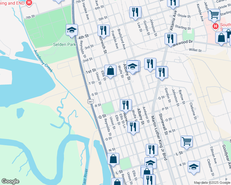 map of restaurants, bars, coffee shops, grocery stores, and more near 2830 Norwich Street in Brunswick