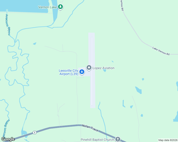 map of restaurants, bars, coffee shops, grocery stores, and more near 421 Airport Road in Leesville