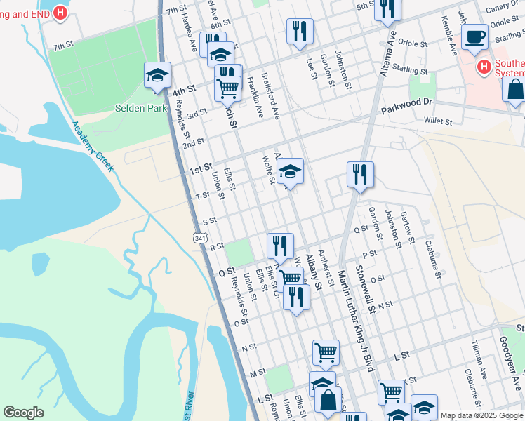 map of restaurants, bars, coffee shops, grocery stores, and more near 2830 Norwich St in Brunswick