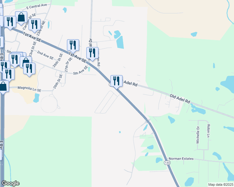 map of restaurants, bars, coffee shops, grocery stores, and more near 516 Georgia 133 in Moultrie
