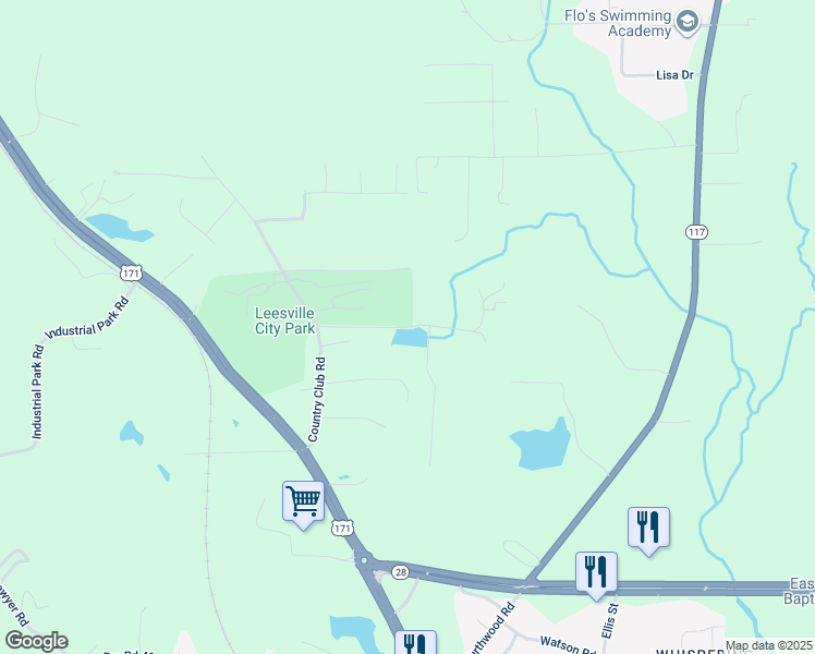 map of restaurants, bars, coffee shops, grocery stores, and more near 268 Country Club Fairway Drive in Leesville