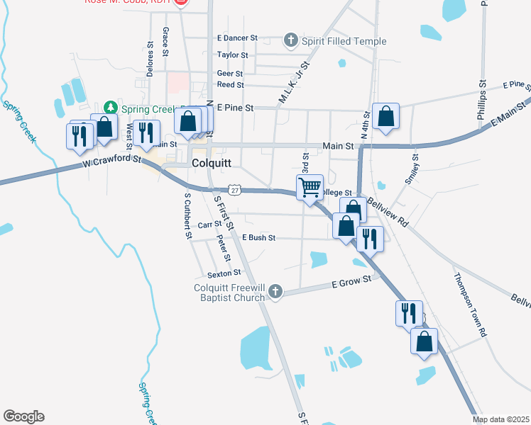 map of restaurants, bars, coffee shops, grocery stores, and more near 111 Bremond Street in Colquitt