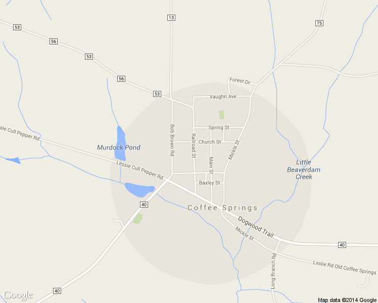 map of restaurants, bars, coffee shops, grocery stores, and more near 211 Railroad St in Coffee Springs