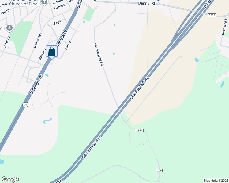map of restaurants, bars, coffee shops, grocery stores, and more near Mockingbird in Diboll