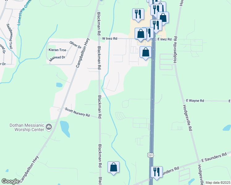 map of restaurants, bars, coffee shops, grocery stores, and more near 208 Glen Oaks Drive in Dothan