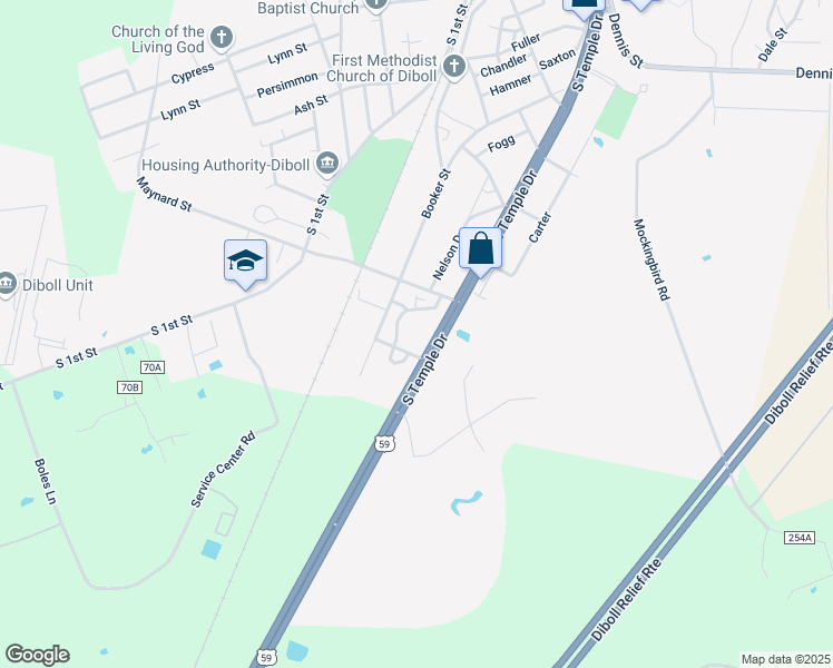 map of restaurants, bars, coffee shops, grocery stores, and more near 847-913 Nelson Drive in Diboll