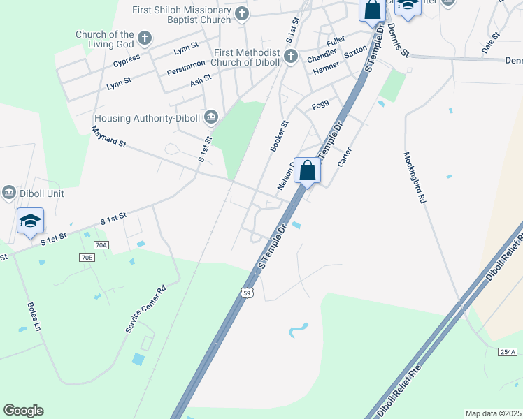 map of restaurants, bars, coffee shops, grocery stores, and more near 847 Nelson Drive in Diboll