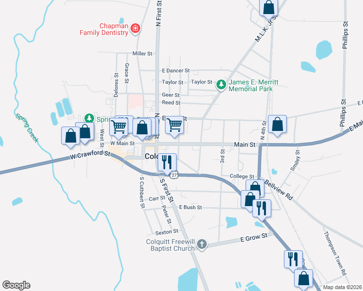 map of restaurants, bars, coffee shops, grocery stores, and more near Highway 91 in Colquitt