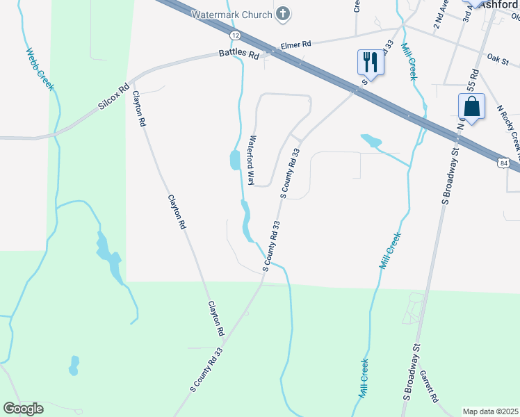 map of restaurants, bars, coffee shops, grocery stores, and more near 606 S County Road 33 in Ashford