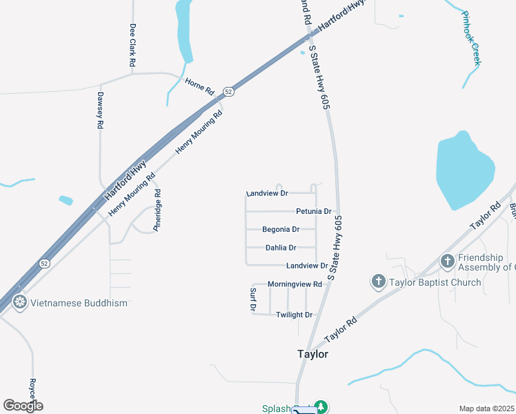 map of restaurants, bars, coffee shops, grocery stores, and more near 226 Petunia Drive in Taylor