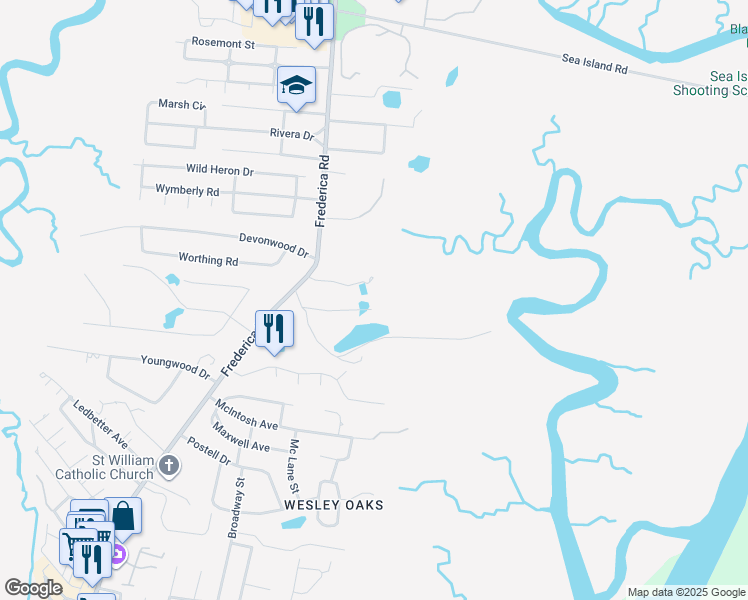 map of restaurants, bars, coffee shops, grocery stores, and more near in St. Simons Island