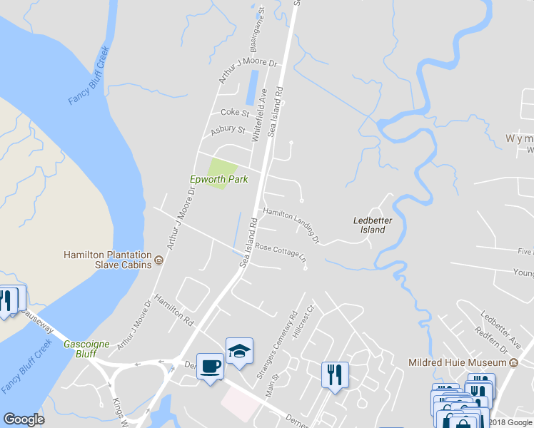 map of restaurants, bars, coffee shops, grocery stores, and more near 232 Saint James Avenue in Saint Simons Island