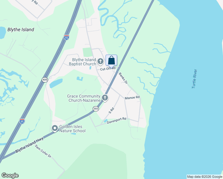 map of restaurants, bars, coffee shops, grocery stores, and more near 355 Blythe Island Drive in Brunswick