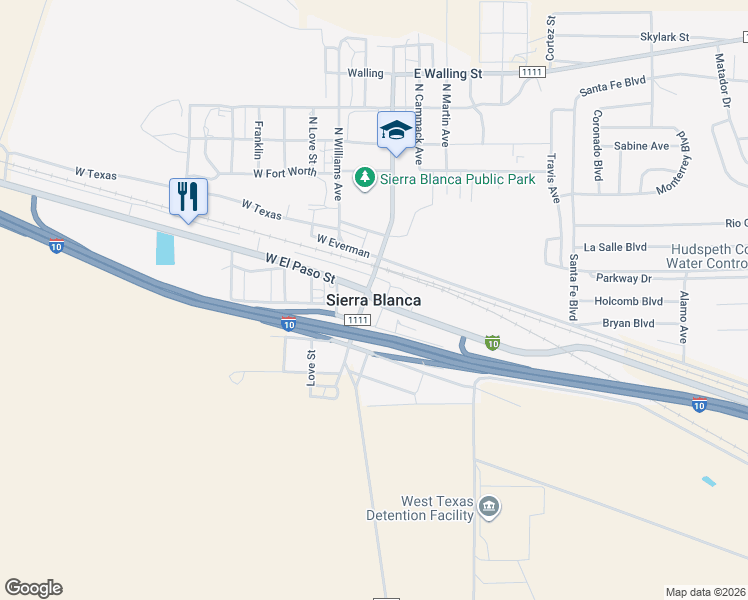 map of restaurants, bars, coffee shops, grocery stores, and more near in Sierra Blanca