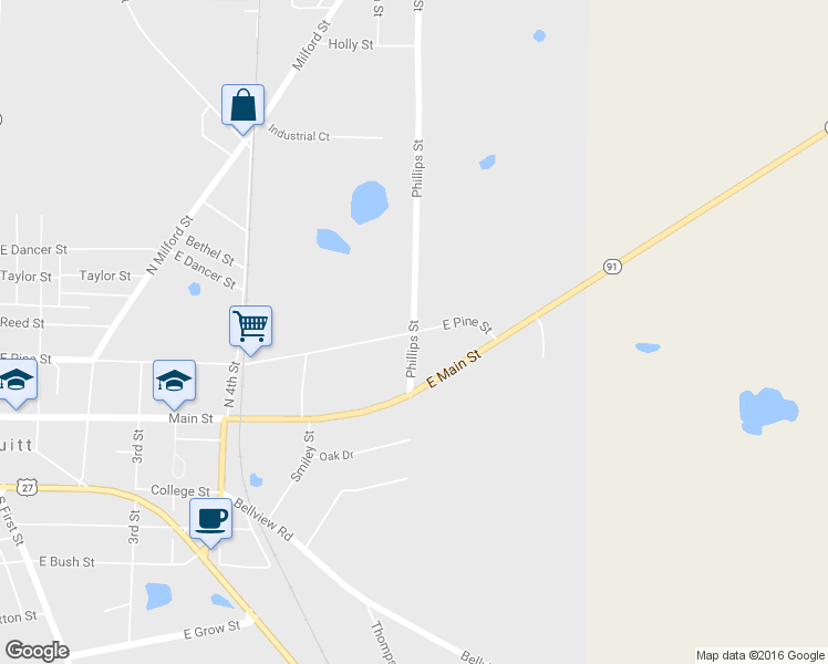 map of restaurants, bars, coffee shops, grocery stores, and more near 811 East Pine Street in Colquitt
