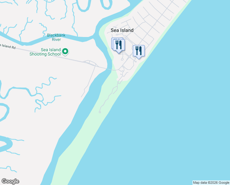 map of restaurants, bars, coffee shops, grocery stores, and more near 301 Black Banks Lane in Sea Island