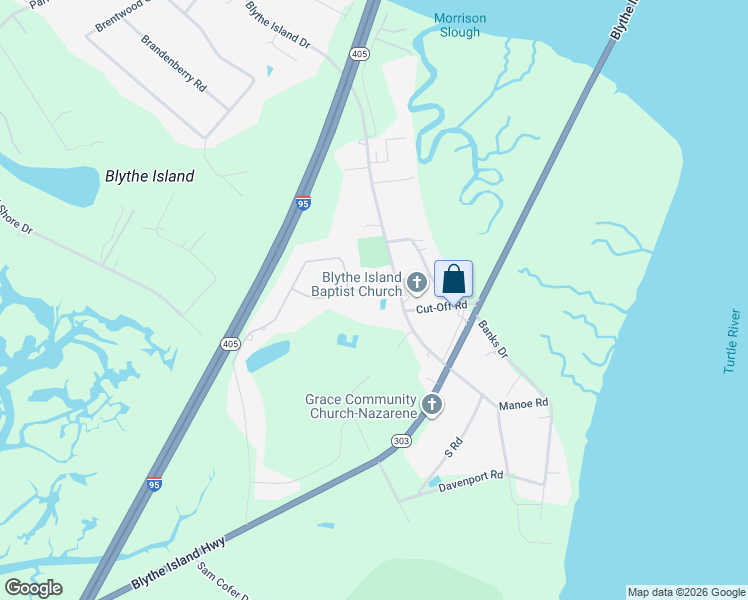 map of restaurants, bars, coffee shops, grocery stores, and more near 525 Blythe Island Drive in Brunswick