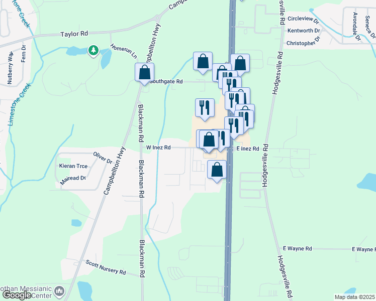 map of restaurants, bars, coffee shops, grocery stores, and more near 101 Thistlewood Drive in Dothan
