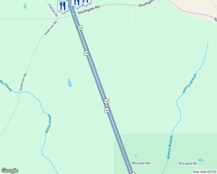 map of restaurants, bars, coffee shops, grocery stores, and more near U U.S. 49 in Hattiesburg