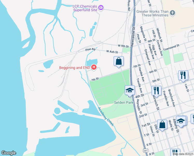 map of restaurants, bars, coffee shops, grocery stores, and more near 12 7th Street in Brunswick