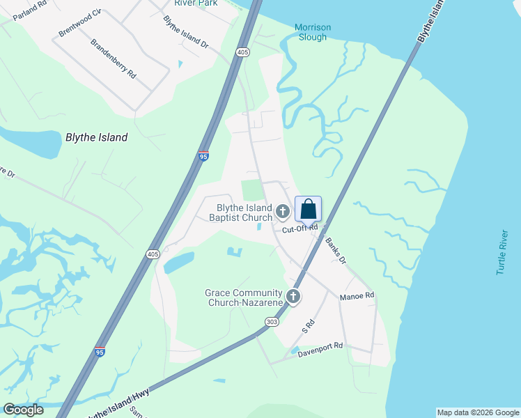 map of restaurants, bars, coffee shops, grocery stores, and more near 525 Blythe Island Drive in Brunswick