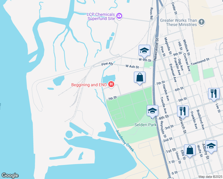 map of restaurants, bars, coffee shops, grocery stores, and more near 12 7th Street in Brunswick