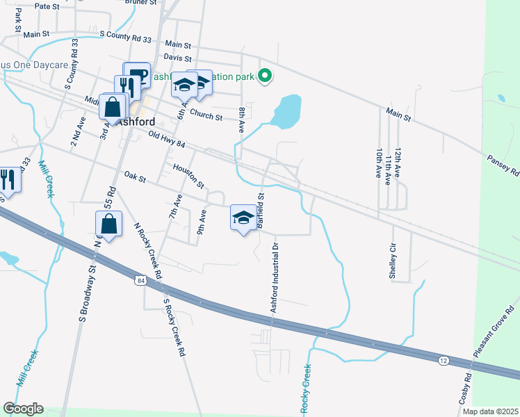 map of restaurants, bars, coffee shops, grocery stores, and more near Barfield Street in Ashford