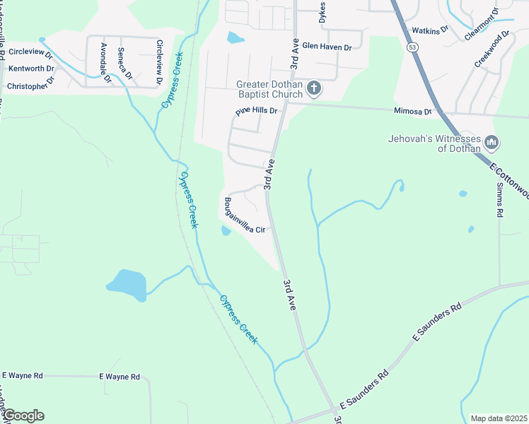 map of restaurants, bars, coffee shops, grocery stores, and more near 109 Lily Trce in Dothan