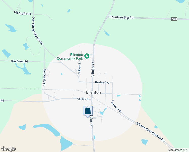 map of restaurants, bars, coffee shops, grocery stores, and more near 129 North Baker Street in Norman Park