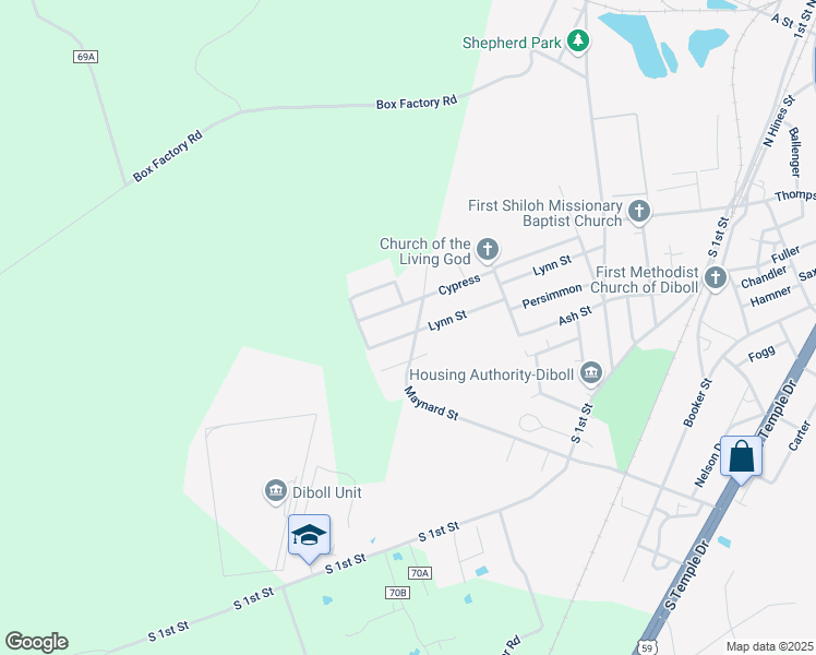 map of restaurants, bars, coffee shops, grocery stores, and more near 1200 Lynn Street in Diboll