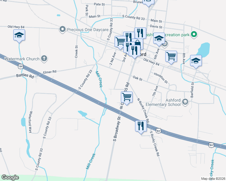 map of restaurants, bars, coffee shops, grocery stores, and more near Harrison in Ashford