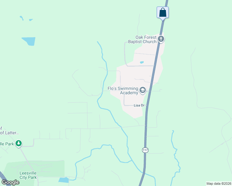 map of restaurants, bars, coffee shops, grocery stores, and more near 117 Oak Street in Leesville