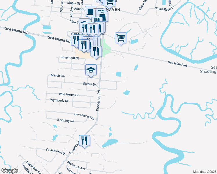 map of restaurants, bars, coffee shops, grocery stores, and more near 107 Tolomato Drive in St. Simons Island
