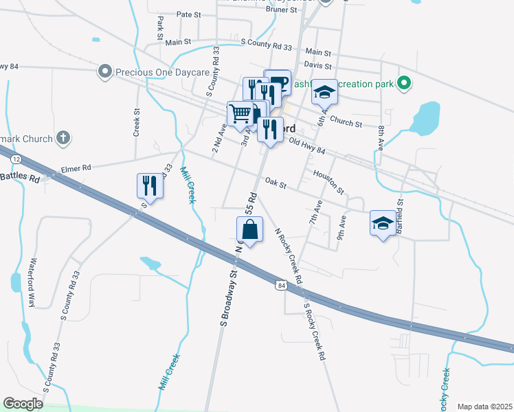 map of restaurants, bars, coffee shops, grocery stores, and more near 1-207 N Rocky Creek Rd in Ashford