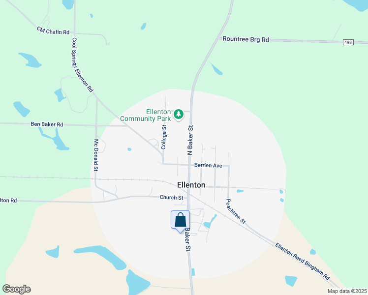 map of restaurants, bars, coffee shops, grocery stores, and more near 129 North Baker Street in Norman Park