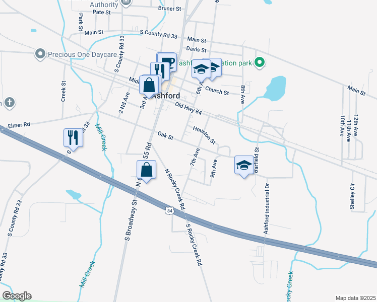 map of restaurants, bars, coffee shops, grocery stores, and more near 100 Bruner St in Ashford