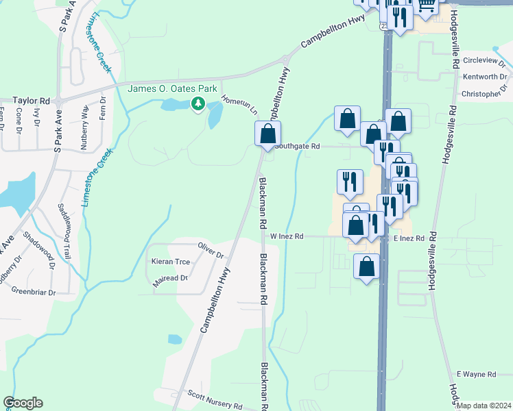 map of restaurants, bars, coffee shops, grocery stores, and more near 1015 Campbellton Highway in Dothan
