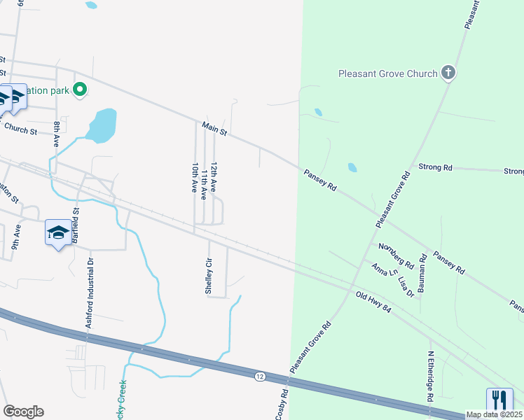 map of restaurants, bars, coffee shops, grocery stores, and more near 1220 Main Street in Ashford