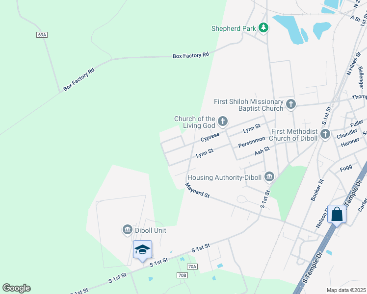 map of restaurants, bars, coffee shops, grocery stores, and more near 1200 Lynn Street in Diboll