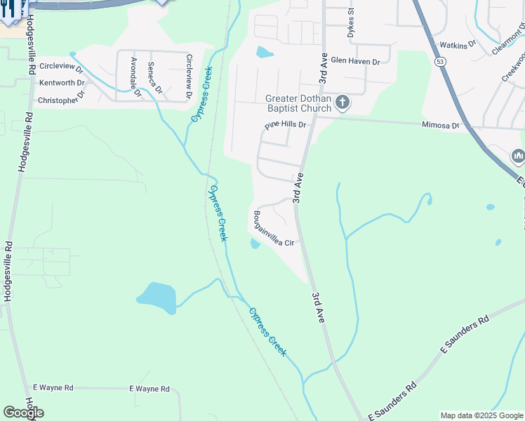 map of restaurants, bars, coffee shops, grocery stores, and more near 102 Lily Trce in Dothan