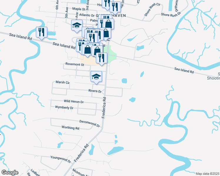 map of restaurants, bars, coffee shops, grocery stores, and more near 107 Tolomato Drive in St. Simons Island