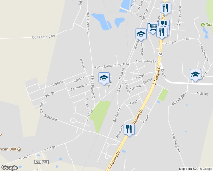 map of restaurants, bars, coffee shops, grocery stores, and more near 213 Pine Street in Diboll