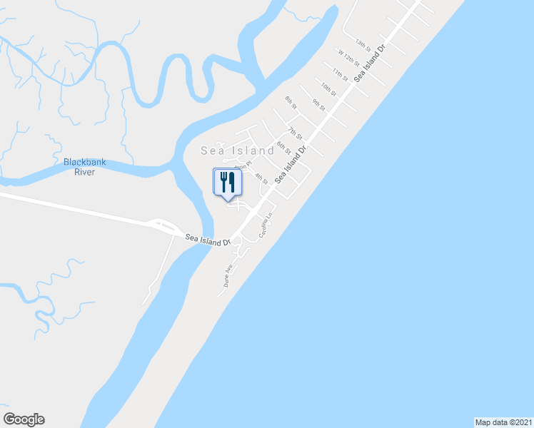 map of restaurants, bars, coffee shops, grocery stores, and more near 401 Beach Club Lane in Sea Island
