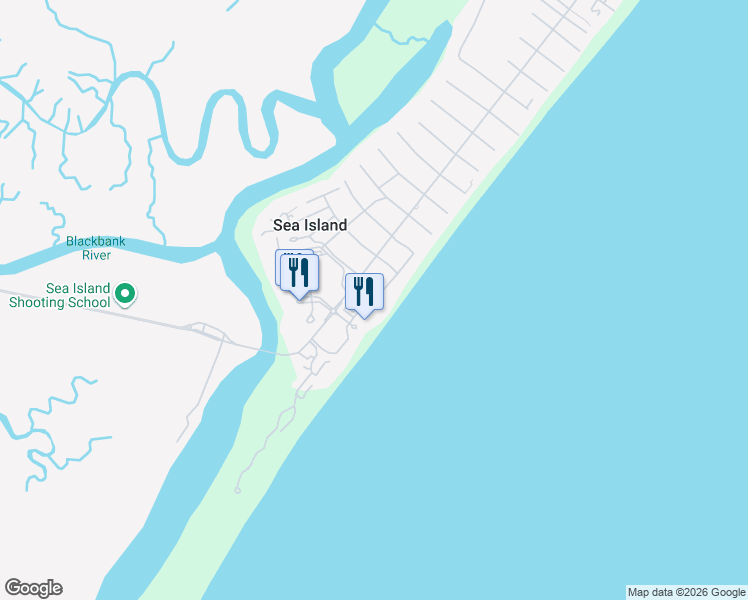 map of restaurants, bars, coffee shops, grocery stores, and more near 500 River Club Drive in Sea Island