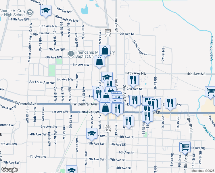 map of restaurants, bars, coffee shops, grocery stores, and more near in Moultrie
