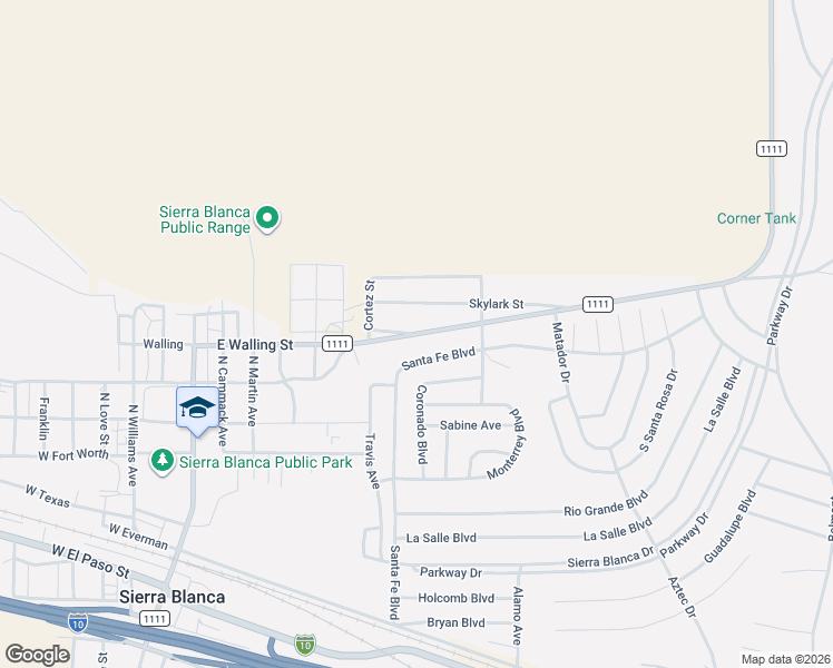 map of restaurants, bars, coffee shops, grocery stores, and more near Ranch to Market Road 1111 in Sierra Blanca