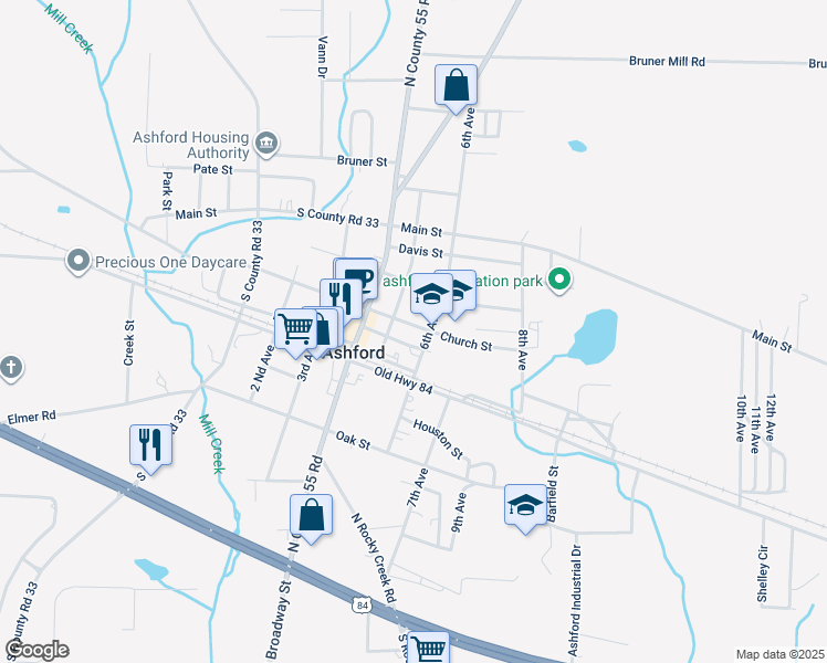 map of restaurants, bars, coffee shops, grocery stores, and more near 506 Church Street in Ashford