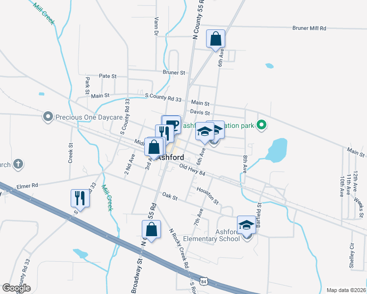 map of restaurants, bars, coffee shops, grocery stores, and more near 205 5th Avenue in Ashford