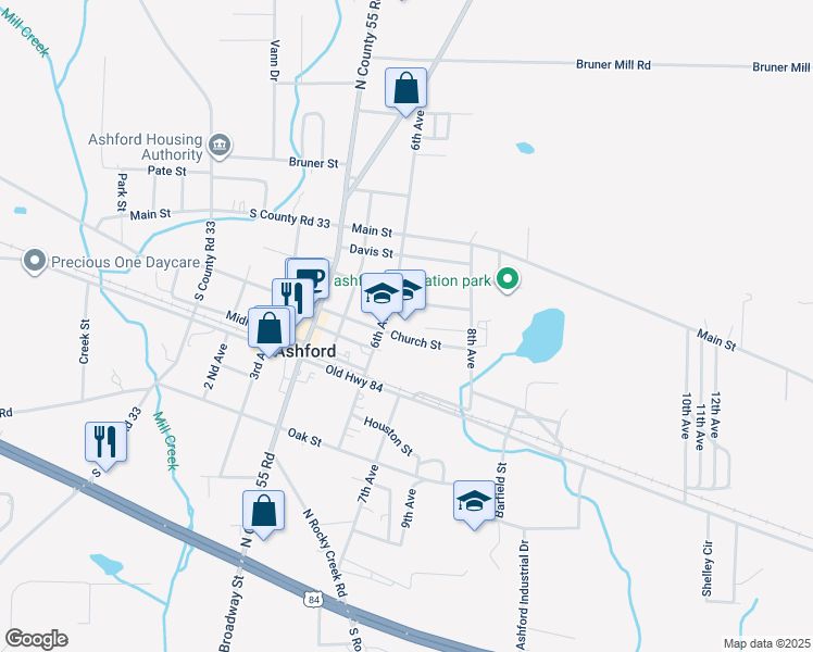 map of restaurants, bars, coffee shops, grocery stores, and more near 607 Church Street in Ashford
