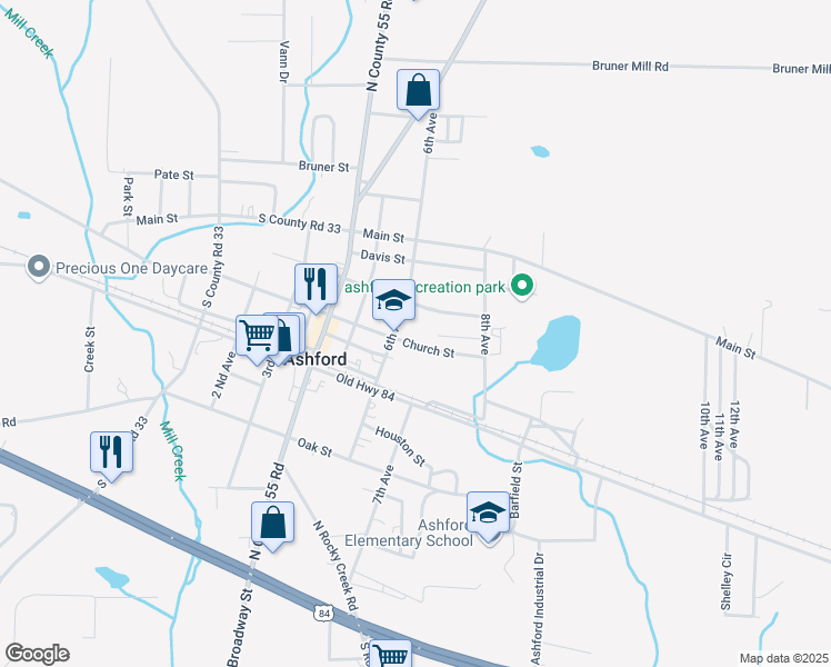 map of restaurants, bars, coffee shops, grocery stores, and more near 607 Church Street in Ashford